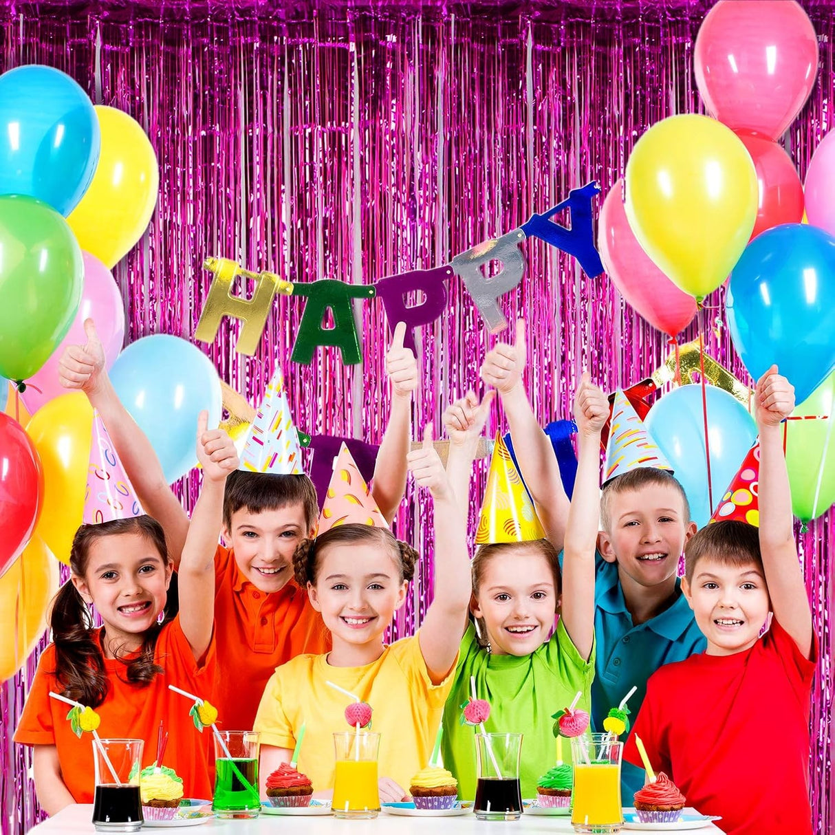 Perdea Franjurata, Vivimall, Model Decor Petrecere, pentru Fundal de Poze, Amenajare Colorata a Petrecerii, Dimensiune 100x200 cm, Roz Inchis - vivimall.ro