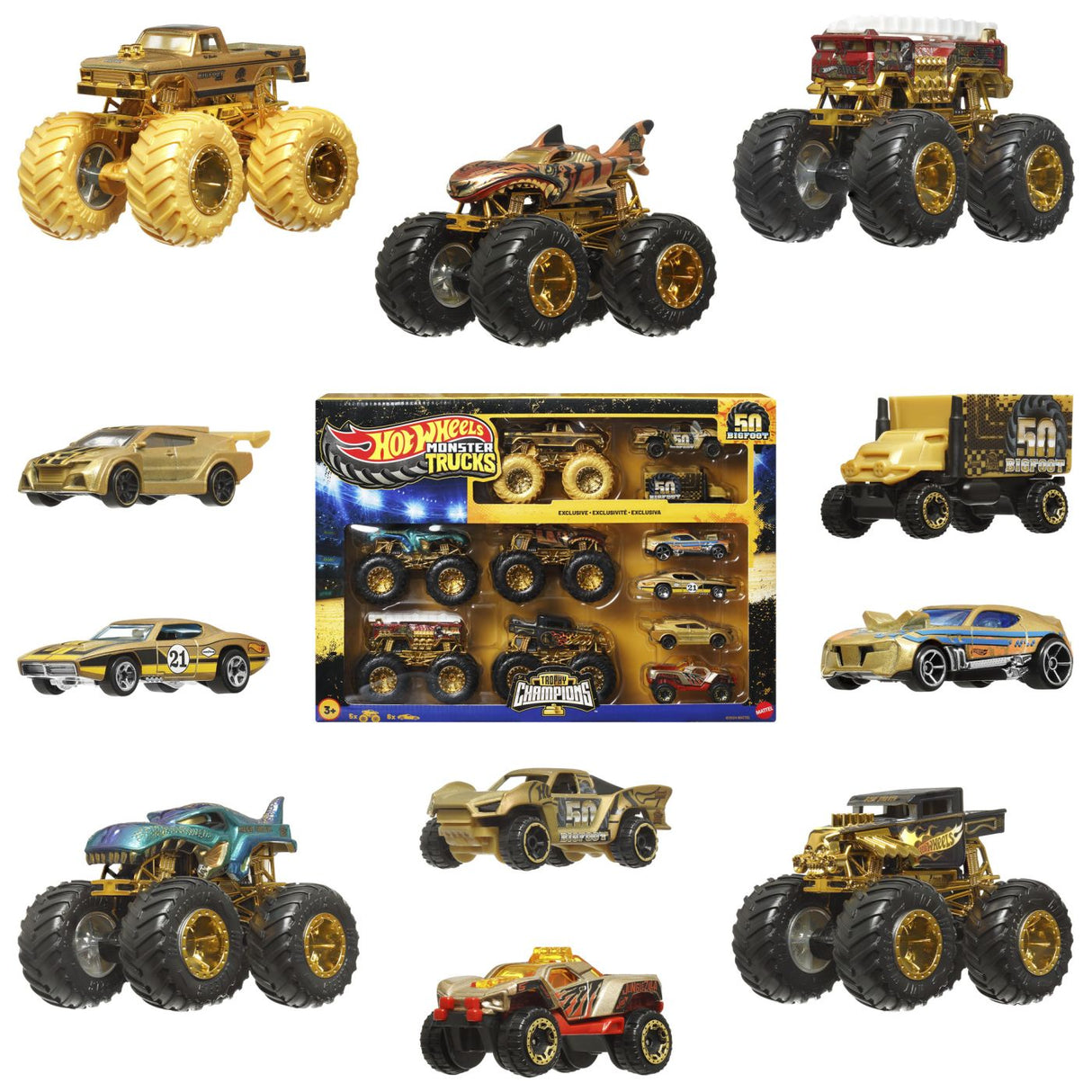 HOT WHEELS MONSTER TRUCK 50 BIGFOOT SET 11 VEHICULE TROPHY CHAMPIONS