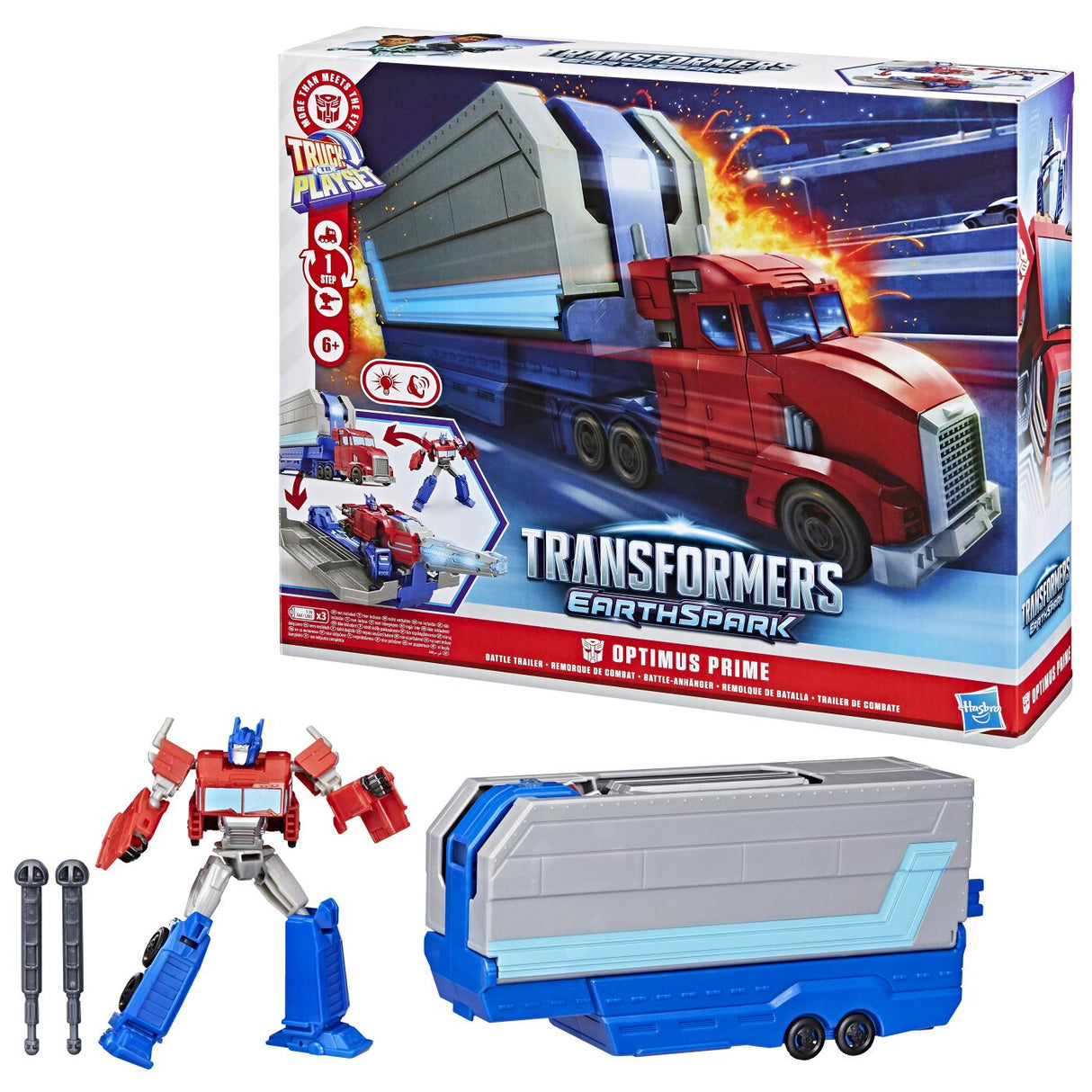 TRANSFORMERS EARTHSPARK CAMION CU REMORCA DE LUPTA OPTIMUS PRIME