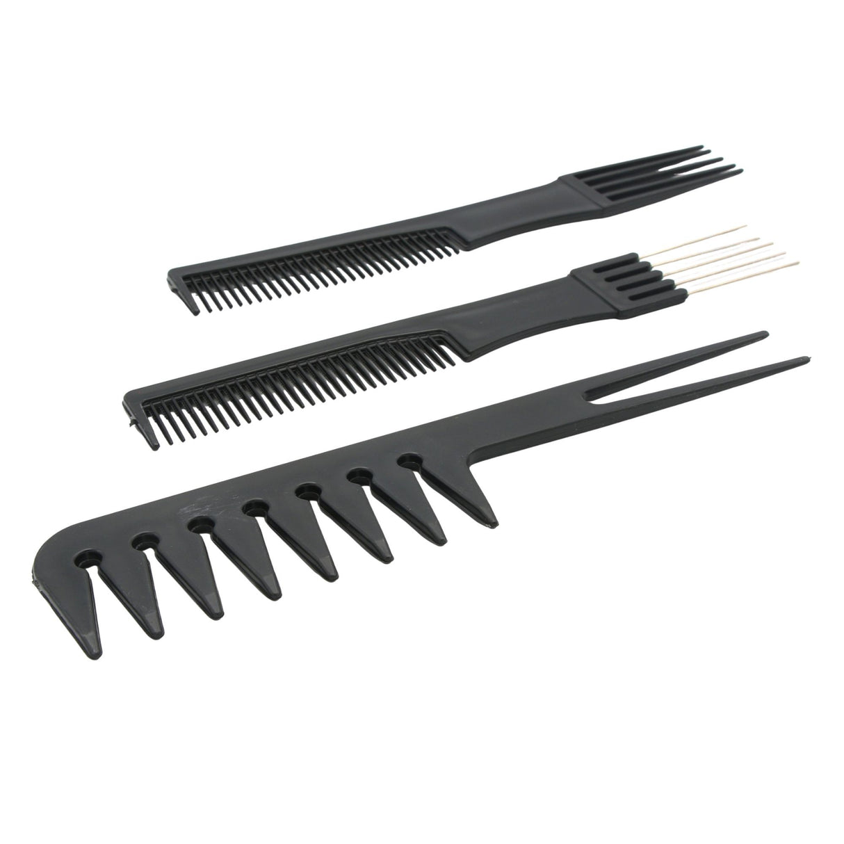 Set piepteni profesionali pentru coafat, Flippy, 10 bucati, PP + Otel inoxidabil, 18,5–22 cm, Rezistenti la caldura, Negru - vivimall.ro