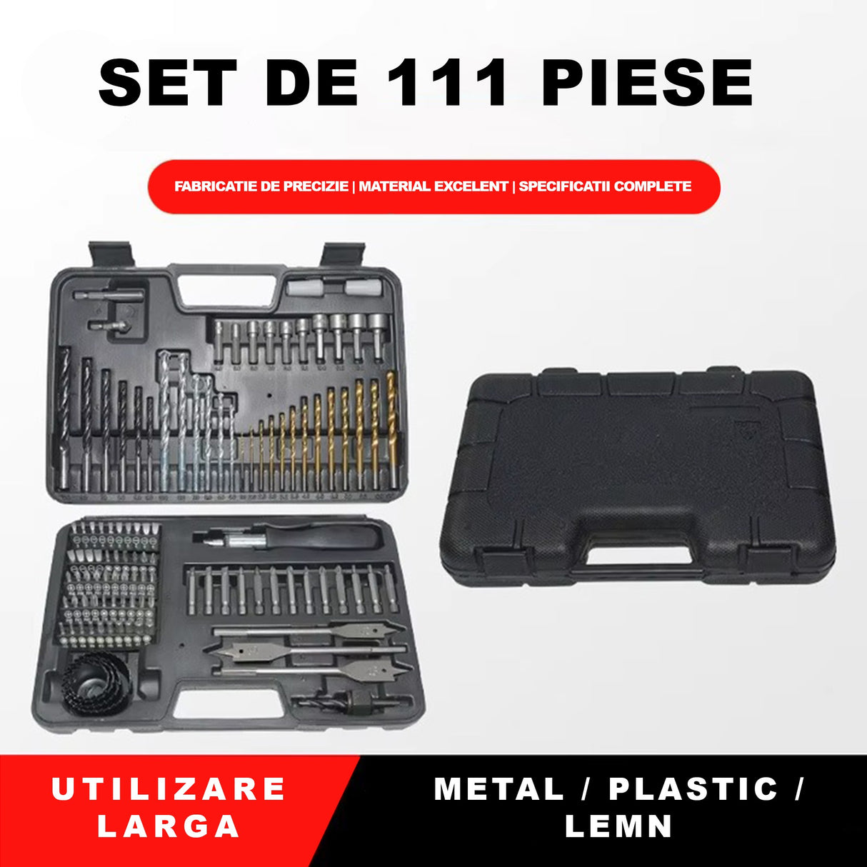 Set biți pentru șuruburi și adaptor incluse în trusa Flippy 111 piese, compartimentare interioară cutie