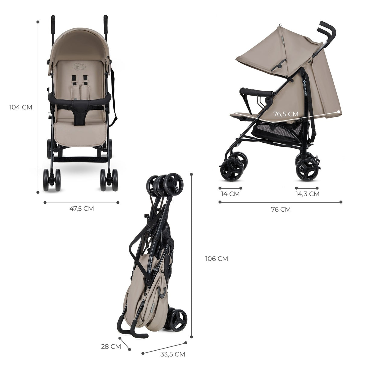 CARUCIOR SPORT KINDERKRAFT TIK, TIP UMBRELA, STONE BEIGE