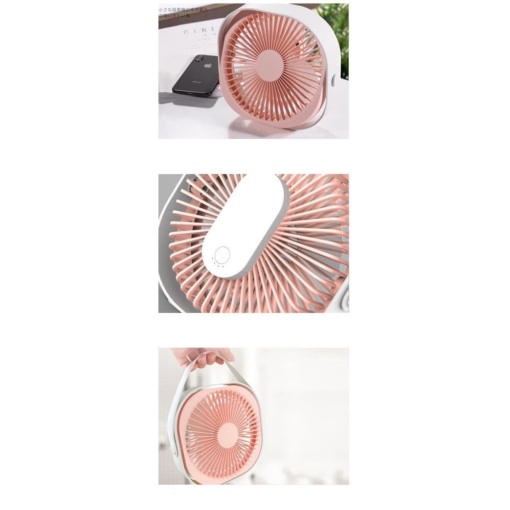 Mini ventilator pentru birou cu usb, Vivimall, rotire 360 grade, 3 viteze, 1500 mA, 13.5 x 12,8, Roz - vivimall.ro