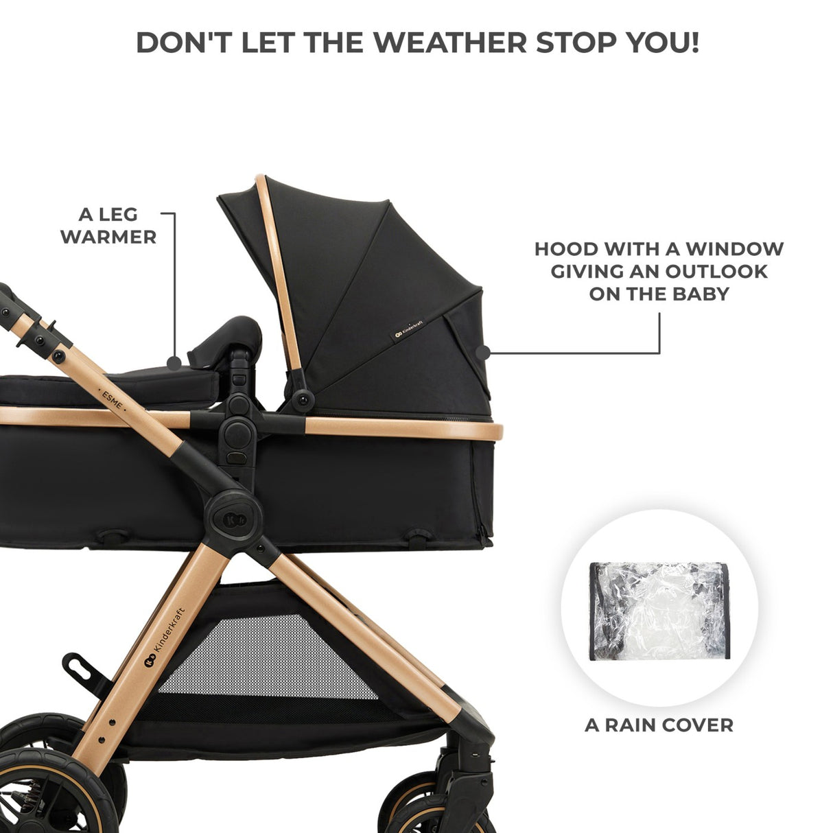 CARUCIOR KINDERKRAFT ESME, 3 IN 1, PURE BLACK