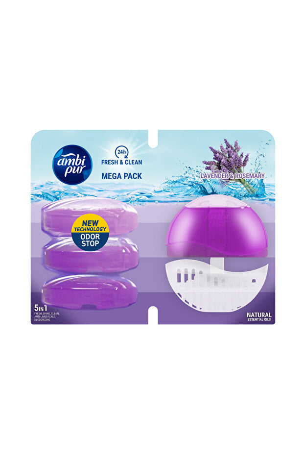 Odorizant wc Ambi Pur Lavender & Rosemary +3 rezerve - Prospețime de lungă durată
