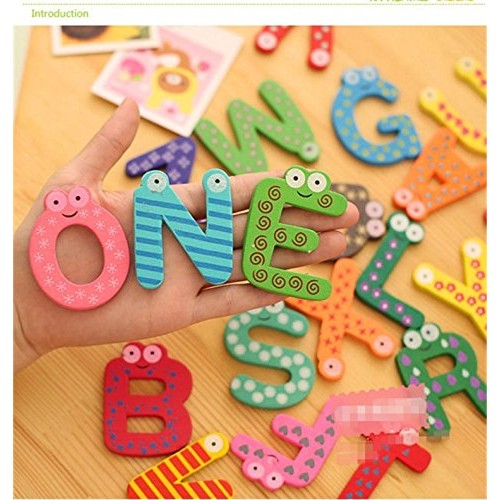 Set 26 Magneti de Frigider pentru Copii, Vivimall, Model Alfabet A-Z, Figurine Amuzante, din Lemn, Multicolor - vivimall.ro