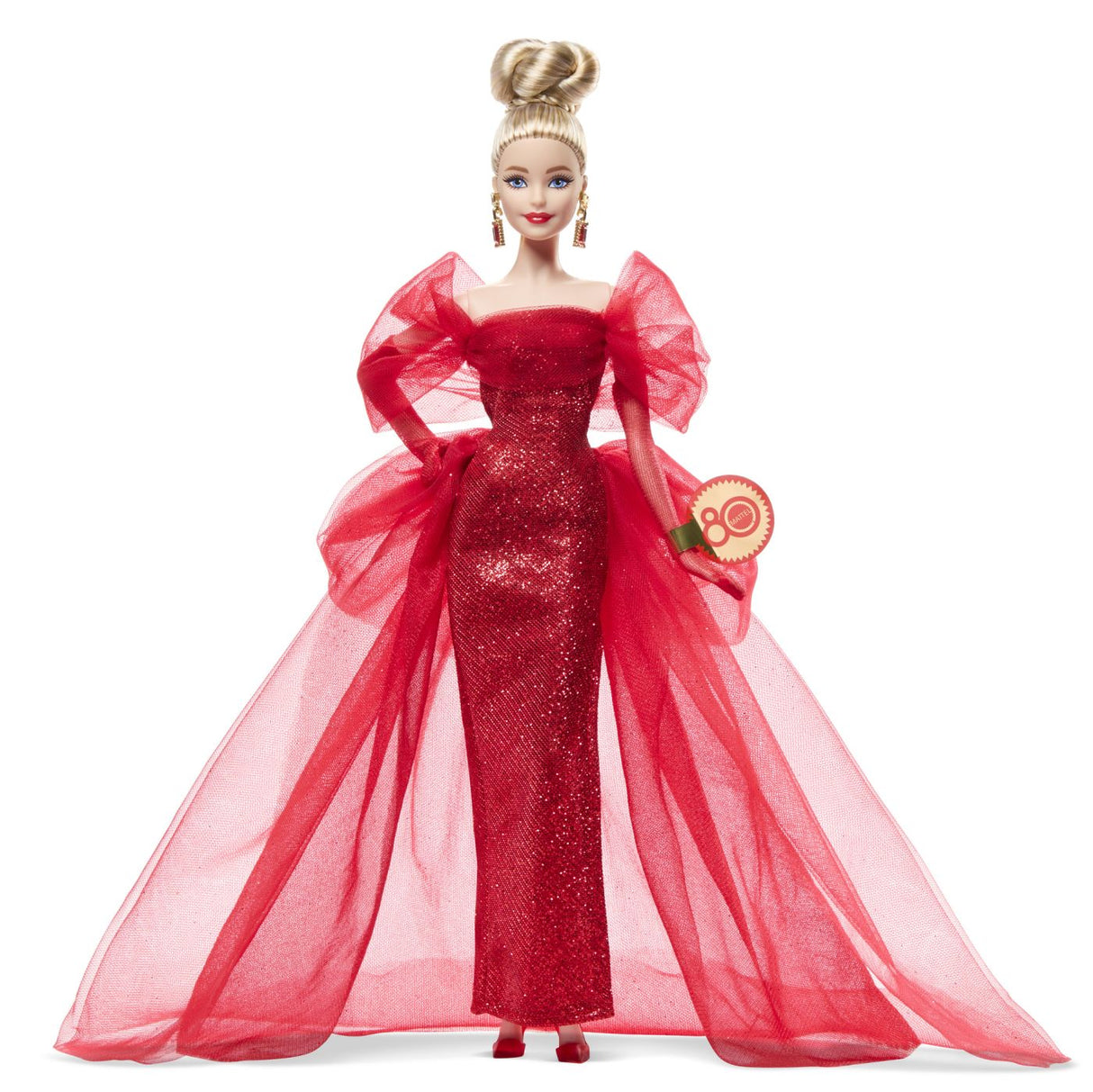 BARBIE SIGNATURE ANIVERSARE 80 DE ANI PAPUSA BARBIE BLONDA CU ROCHIE DE BAL ROSIE