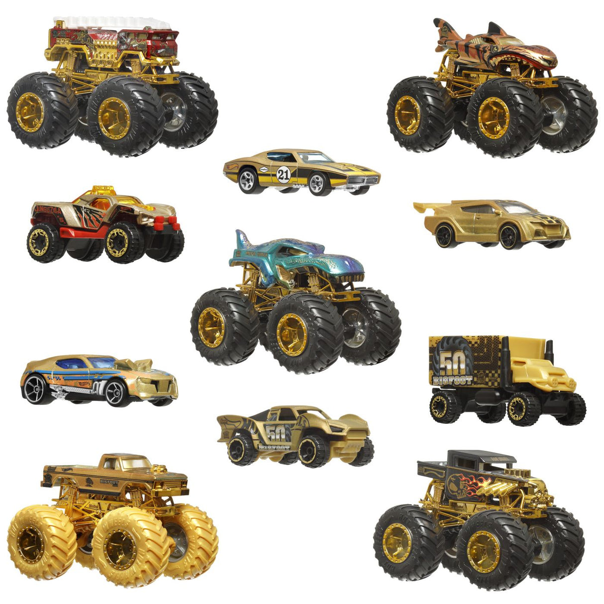 HOT WHEELS MONSTER TRUCK 50 BIGFOOT SET 11 VEHICULE TROPHY CHAMPIONS