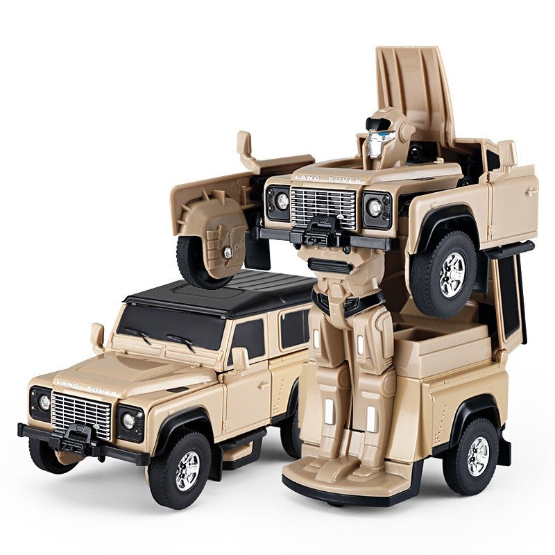 MASINUTA METALICA CONVERTIBILA LAND ROVER DEFENDER BEJ CU SCARA 1 LA 32