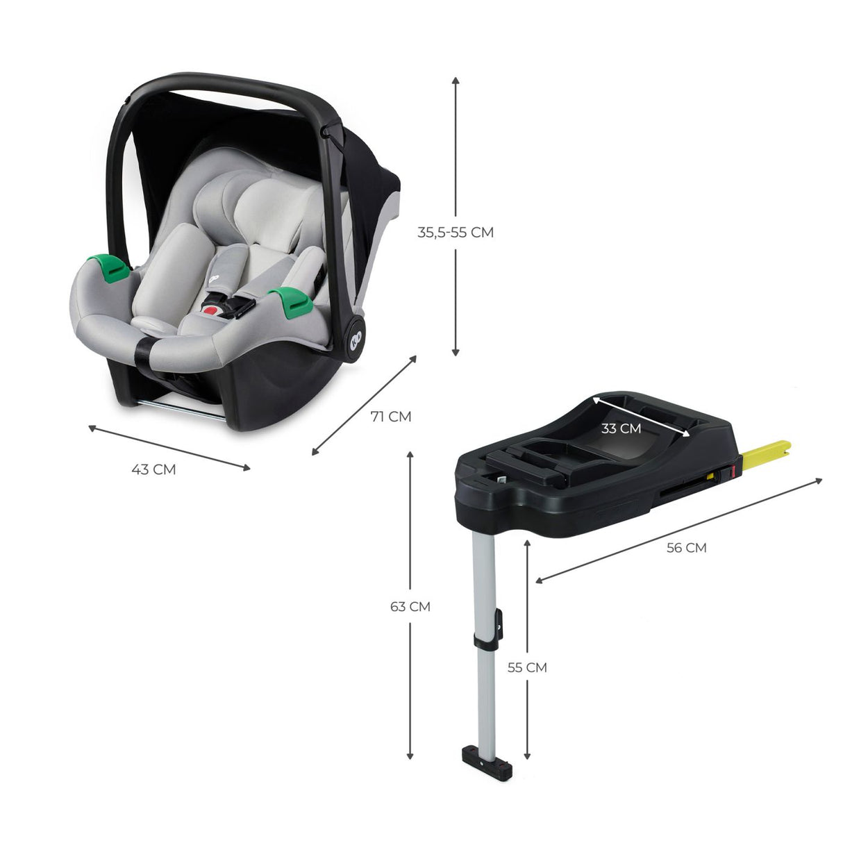 SCOICA AUTO KINDERKRAFT MINK PRO I-SIZE 40-75 CM + BAZA ZESTAW GREY
