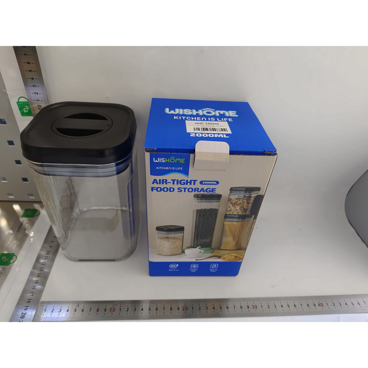 Cutie de Depozitare Alimente, Vivimall, tip Container, 2L, Recipiente pentru Cereale in Bucatarie, Transparente cu Capac Negru - vivimall.ro