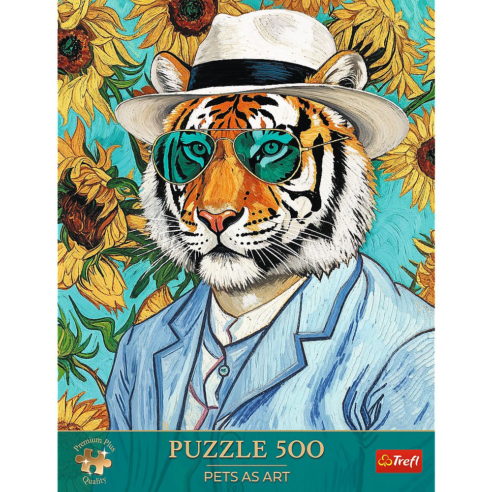 PUZZLE TREFL 500 PREMIUM PLUS PETS AS ART DOMNUL TIGRU SI FLOAREA SOARELUI