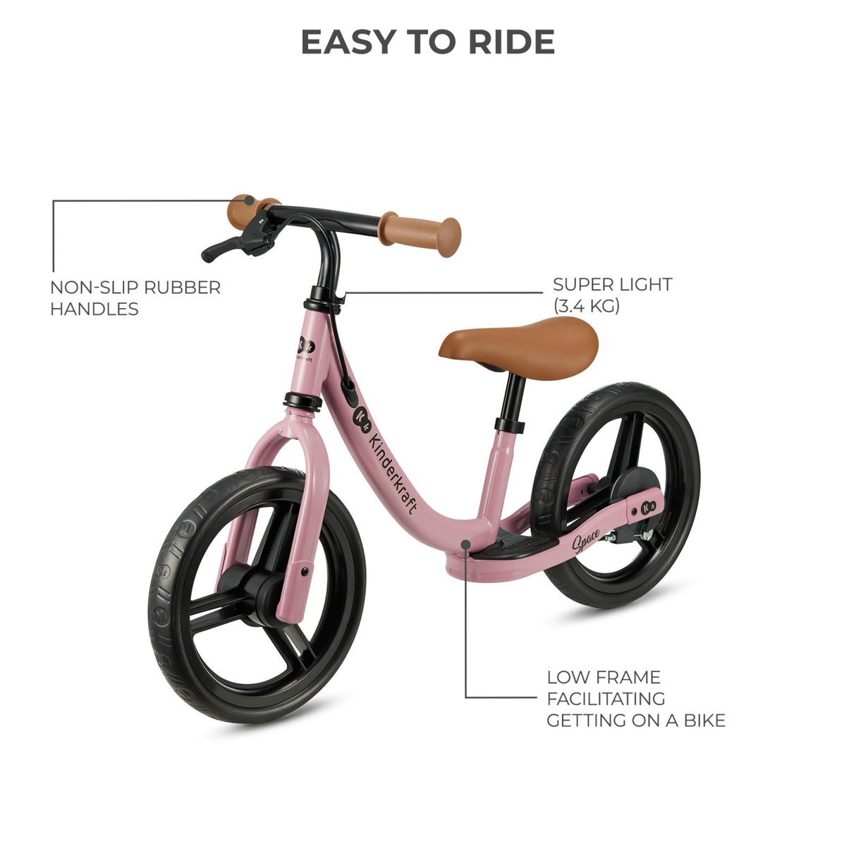 BICICLETA FARA PEDALE KINDERKRAFT SPACE DARK PINK
