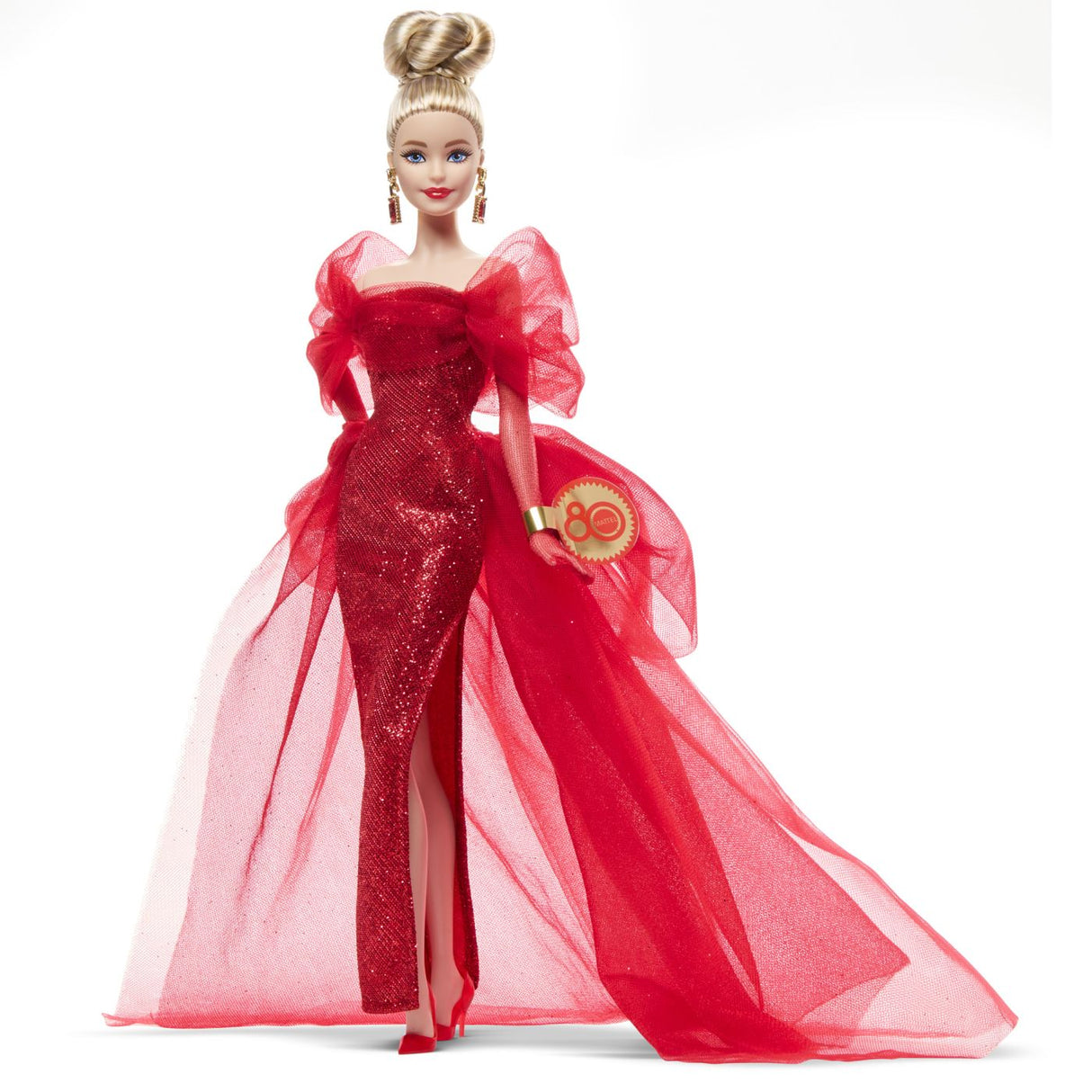 BARBIE SIGNATURE ANIVERSARE 80 DE ANI PAPUSA BARBIE BLONDA CU ROCHIE DE BAL ROSIE