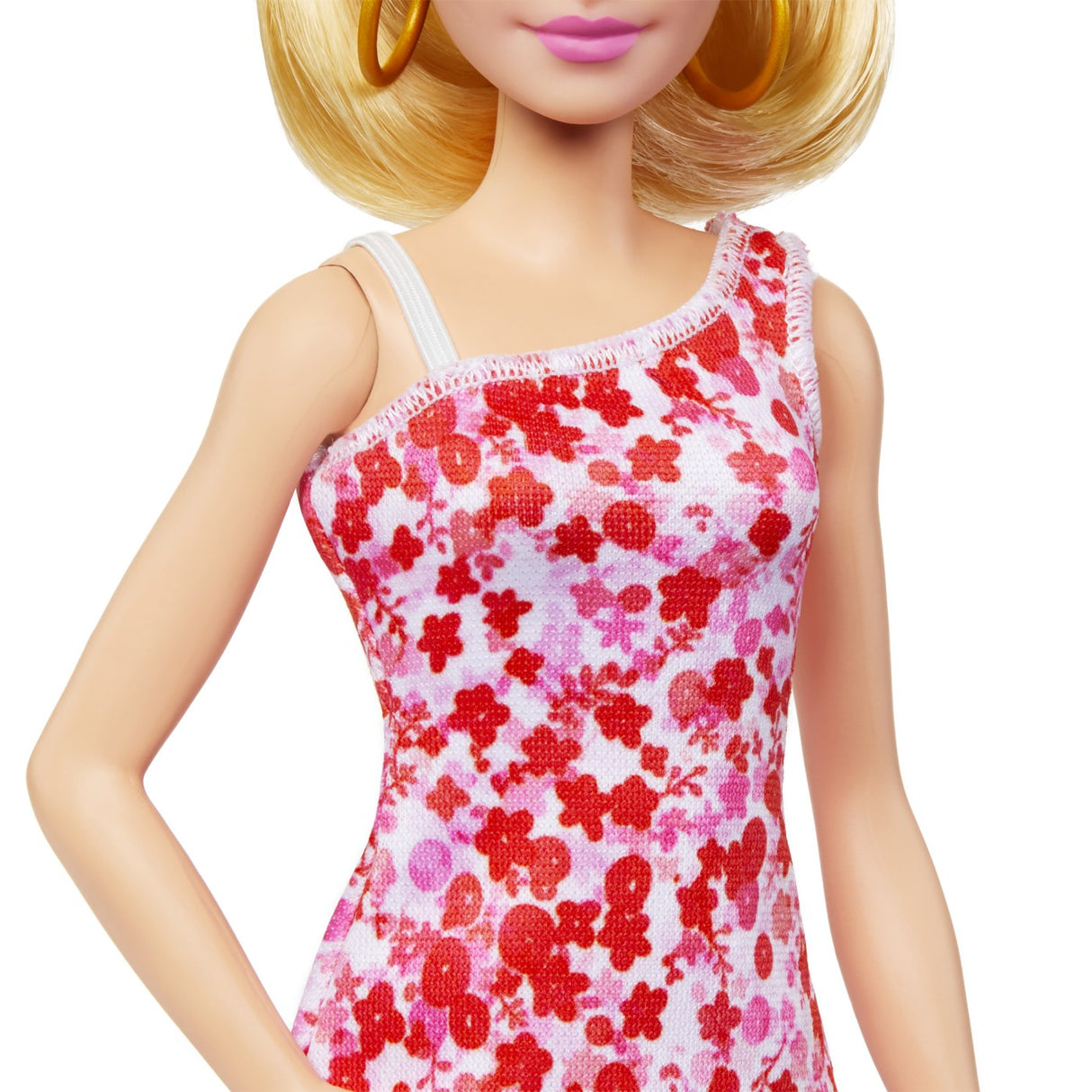 BARBIE PAPUSA BARBIE FASHIONISTA BLONDA CU PARUL PRINS IN COADA SI ROCHIE CU FLORICELE