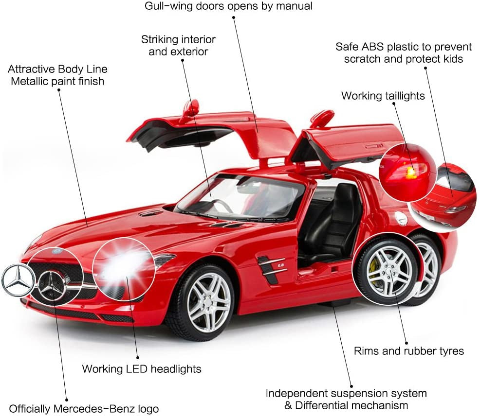 MASINA CU TELECOMANDA MERCEDES-BENZ SLS ROSU SCARA 1 LA 14
