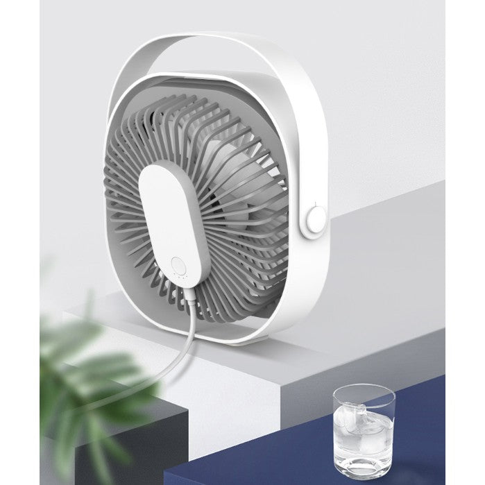 Mini ventilator pentru birou cu usb, Vivimall, rotire 360 grade, 3 viteze, 4000 mA, 13.5 x 12,8, Gri - vivimall.ro