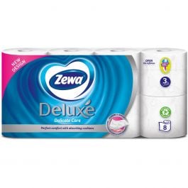 Hartie igienica Zewa Deluxe Delicate Care, 3 straturi, 8 role, confort maxim