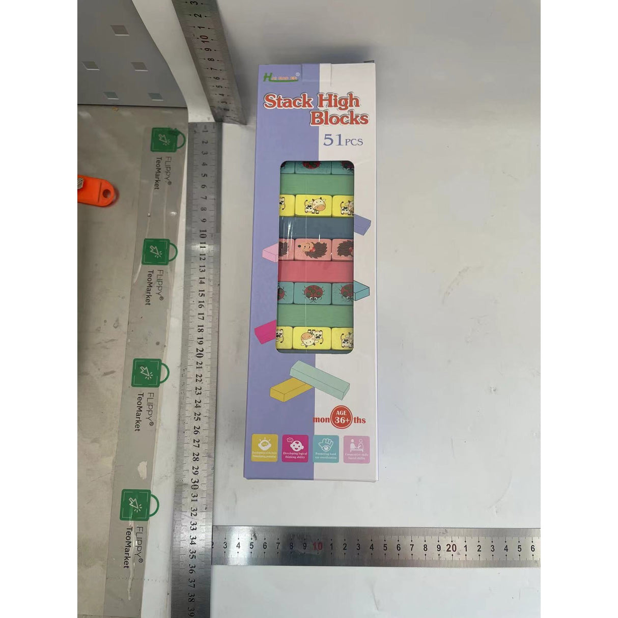 Joc de Societate, Vivimall, pentru Copii, din Lemn, Interactiv, Distractiv, Jenga Stack High Blocks, cu Zar, 51 de Piese Animate, 24.5x18x5 cm, Multicolor - vivimall.ro