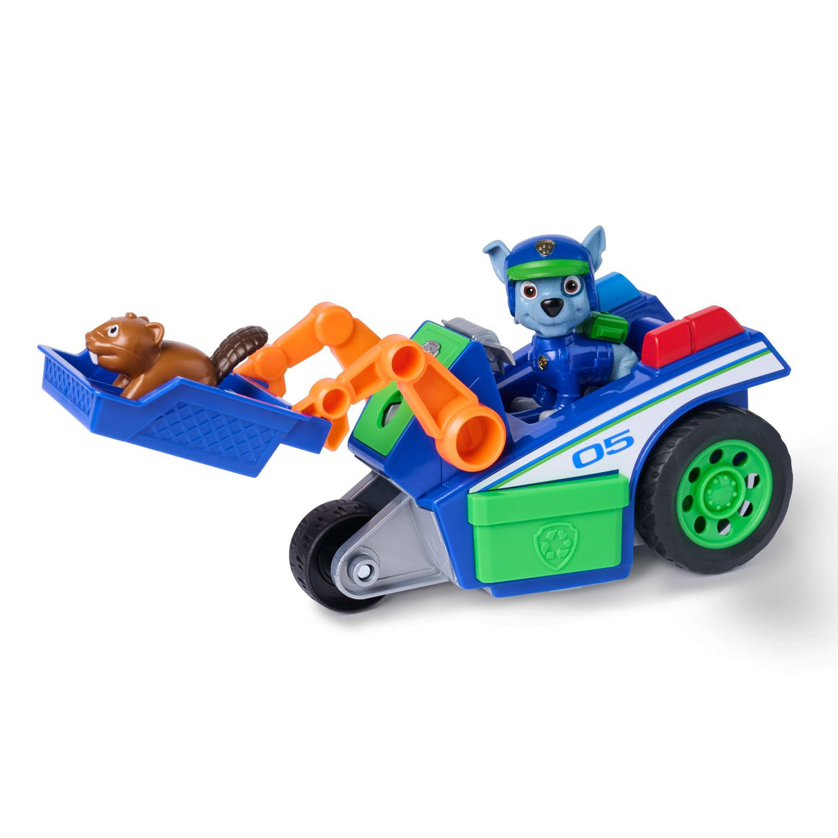 PATRULA CATELUSILOR CAUTARE SI SALVARE SET FIGURINA ROCKY SI VEHICUL DE RECICLARE