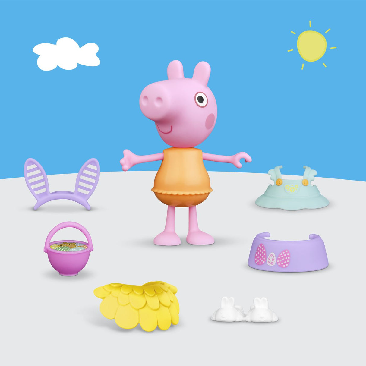 PEPPA PIG SET TINUTA DE PRIMAVARA CU FIGURINA PEPPA SI ACCESORII 15CM