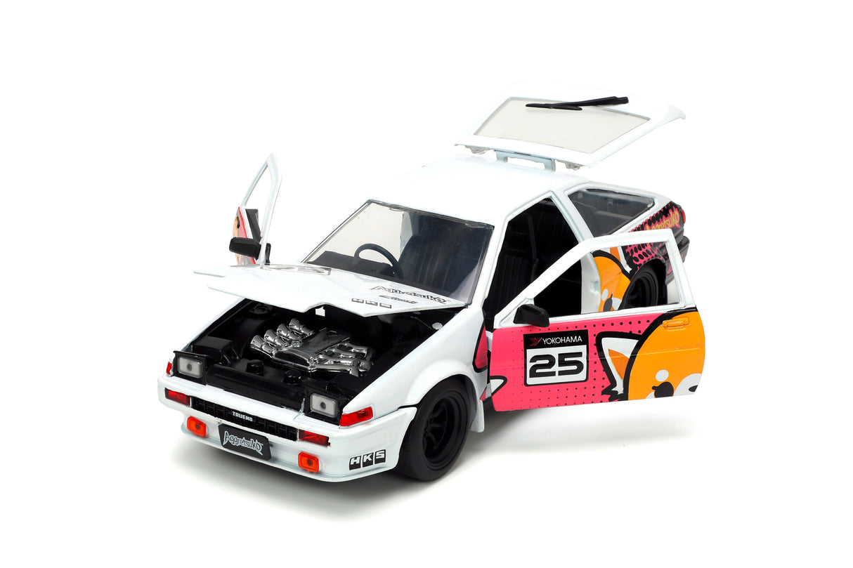 JADA AGGRETSUKO SET MASINUTA METALICA SI FIGURINA AGGRETSUKO SI TOYOTA TRUENO SCARA 1:24