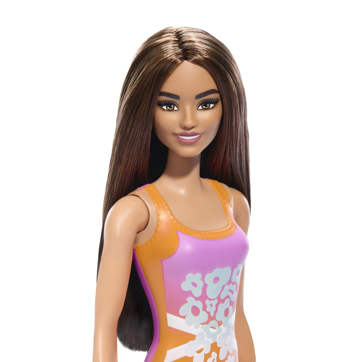 PAPUSA BARBIE BRUNETA CU COSTUM DE BAIE INFLORAT