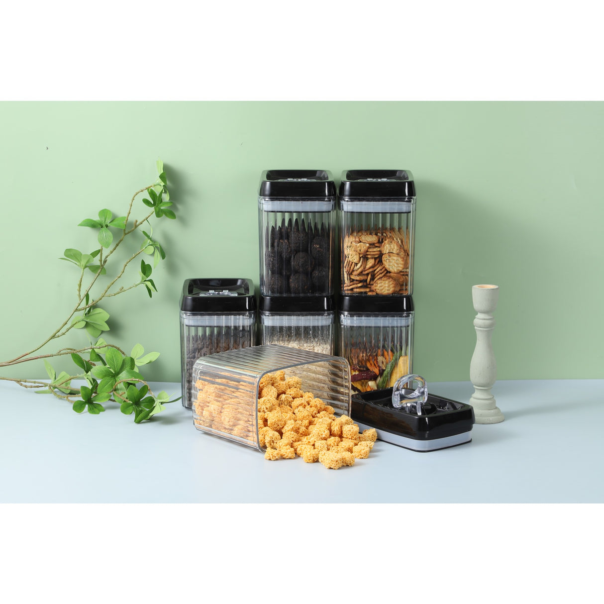 Set 6 Recipiente din Plastic, Vivimall, pentru Alimente/Obiecte, Inchidere Ermetica, Textura Ondulata, 4 x 1.5l, 2 x 3.3l, Transparent - vivimall.ro