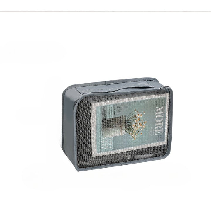 Set 7 Genti de Calatorie, Vivimall, pentru Depozitare, Compresibile, 7 Dimensiuni, Impermeabile, Design cu Plasa, Pliabile, Manere Robuste, Fermoar dublu, Gri - vivimall.ro