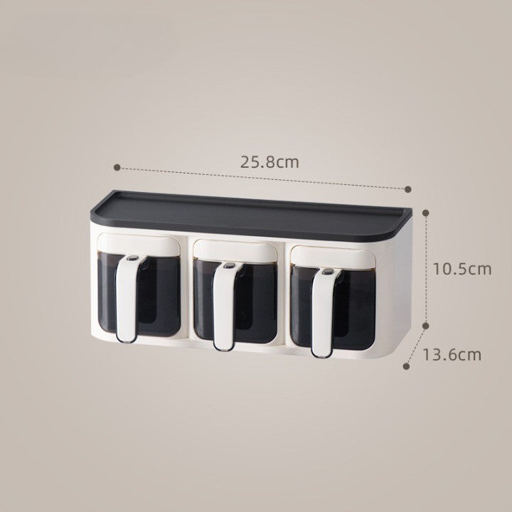 Cutie de Depozitare a Condimentelor, Vivimall, de Uz Casnic, Montare pe Perete, 3 Compartimente, 25.8 x 13.6 x 10.5cm, Alb-Negru - vivimall.ro