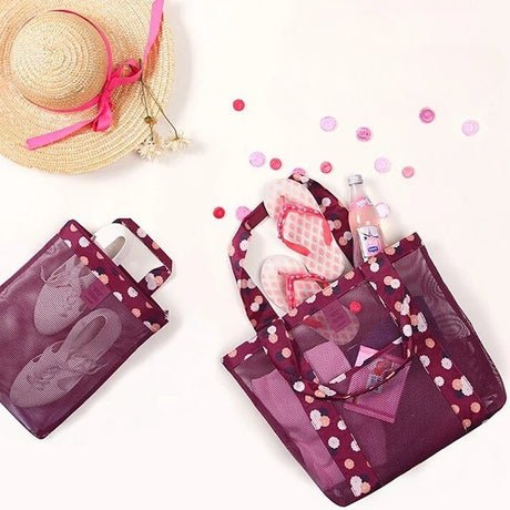 Geanta De Plaja Burgundy Imprimeu Floral | BeachVibe 3 - vivimall.ro