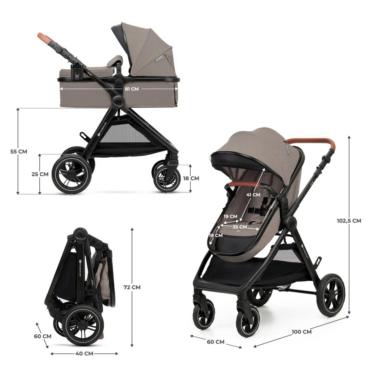CARUCIOR KINDERKRAFT ESME PRO, 3 IN 1, SAND BEIGE