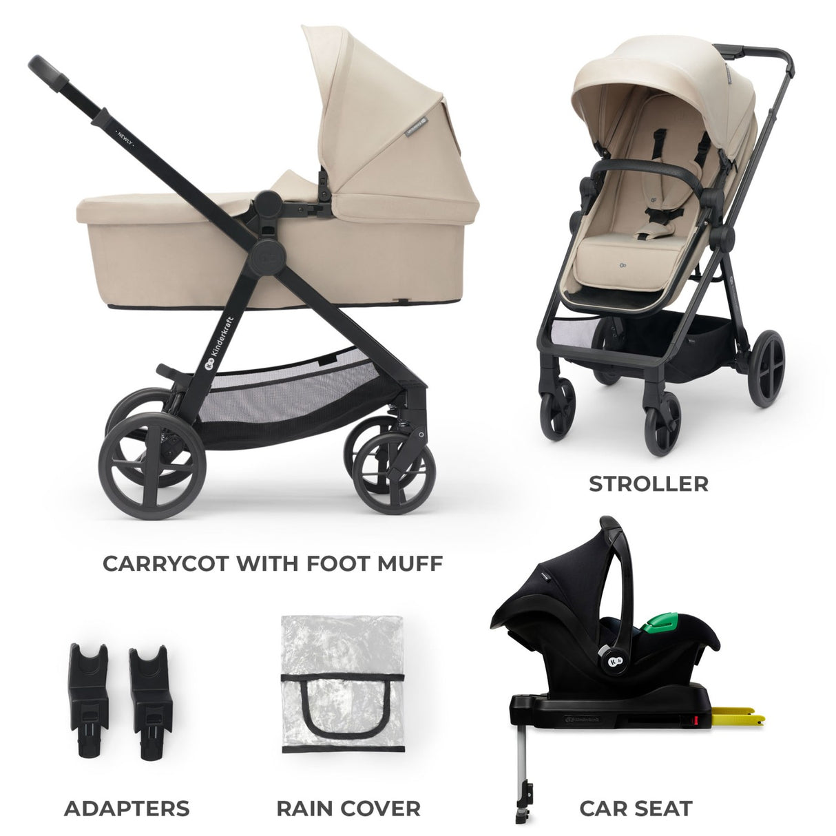 CARUCIOR KINDERKRAFT NEWLY, 4 IN 1, SAND BEIGE
