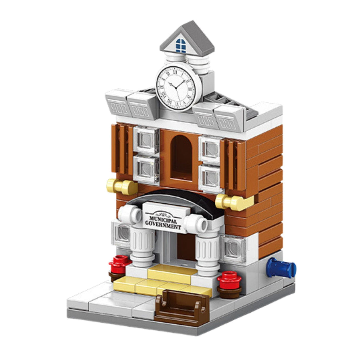 Set de Constructie, Flippy, Jucarie Educativa STEM, 121 Piese, Model 3D, +6 Ani, Colectia Strada Comerciala Europeana, 6.4 x 5.6 x 9.2 cm, Maro/Gri