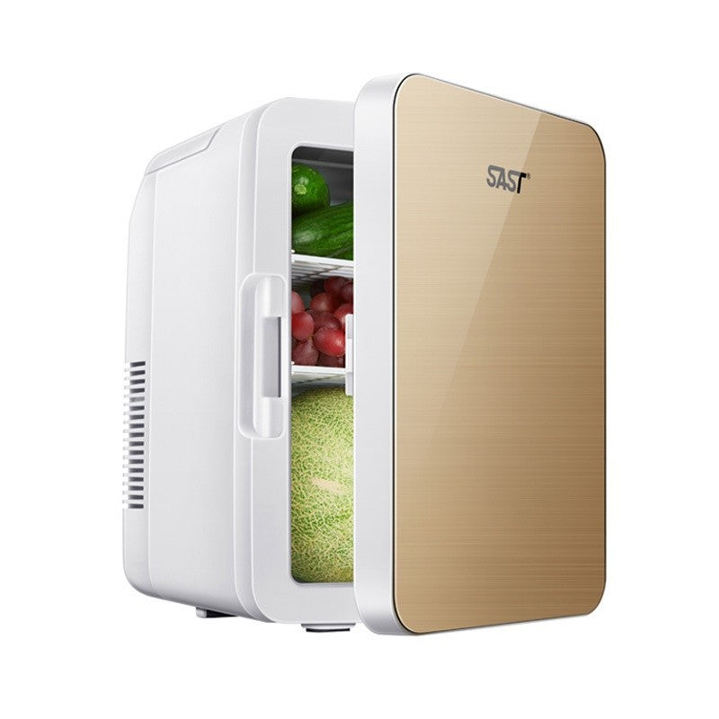 Mini frigider cosmetice, Vivimall, dubla functie de incalzire/racire, portabil, Exterior -19x28x26 cm, Interior - 14x24x15, cm 8L, gold - vivimall.ro