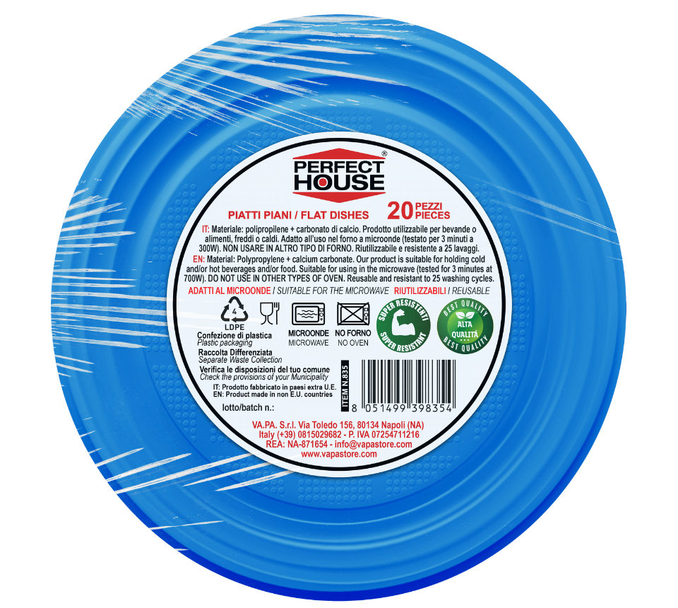 Perfect House - Piatti Riutilizzabili Colorati - 20 pz - Practicitate la Masa