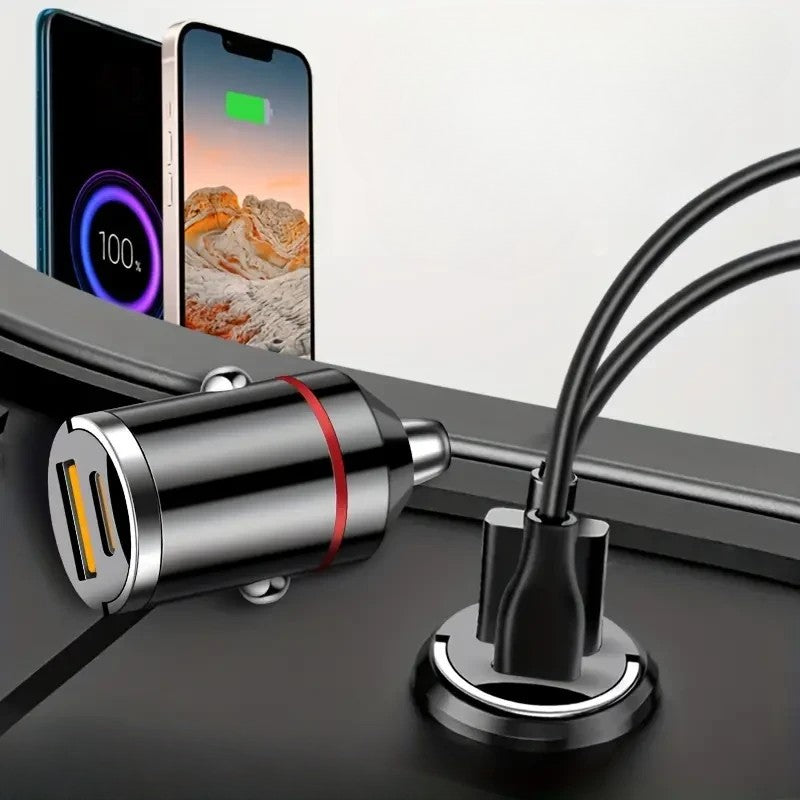 Detaliu porturi USB QC3.0 și Type-C PD ale încărcătorului auto Vivimall negru