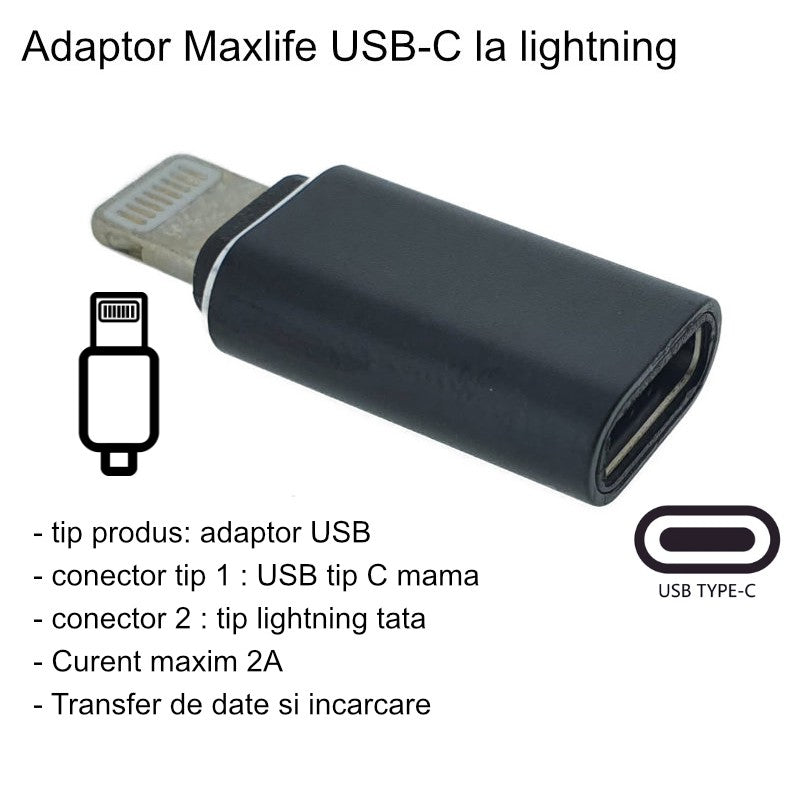 Adaptor Type C (mama) to Lightning (tata) cu Agatatoare Breloc inclusa, Negru - vivimall.ro
