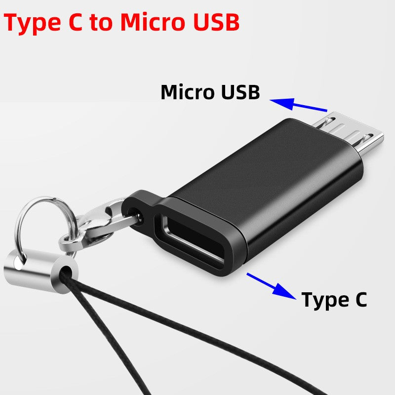 Adaptor Type C (mama) to micro USB (tata) cu Agatatoare Breloc inclusa, 2.5 cm lungime, Negru - vivimall.ro