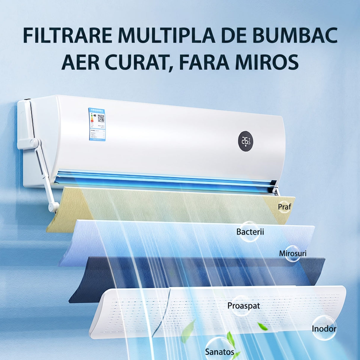 Deflector pentru Aer Conditionat, Flippy, Purificare cu Carbon Activ, Universal, Protectie Impotriva Curentului De Aer Rece Sau Cald, Ajustabil 180 Grade - vivimall.ro