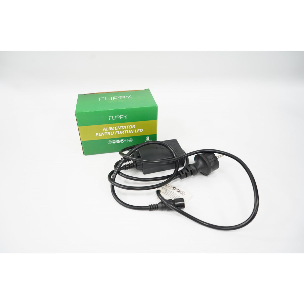 Alimentator furtun luminos, rezista pana la 50 m, Vivimall, 8 jocuri de lumini, fir negru - vivimall.ro