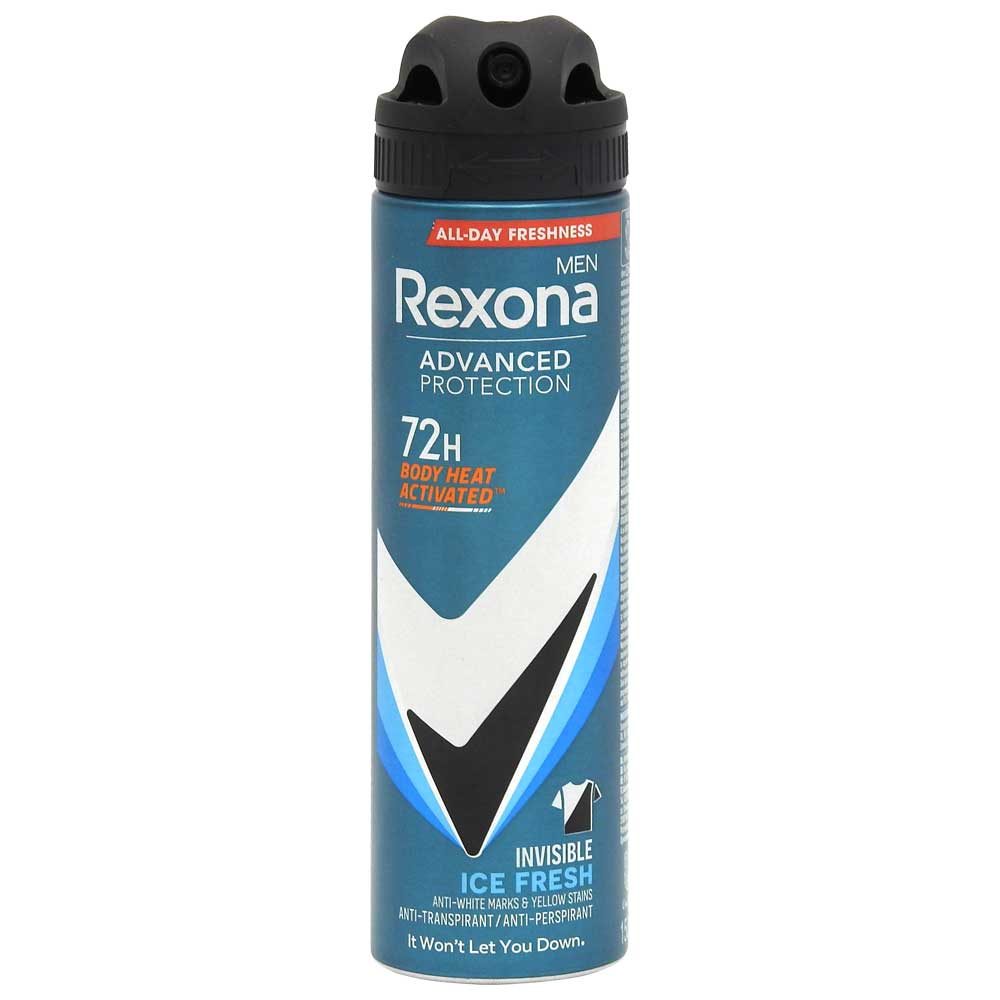 Antiperspirant spray Rexona Men Invisible Ice Fresh 150 ml, Advanced Protection, vedere frontală flacon