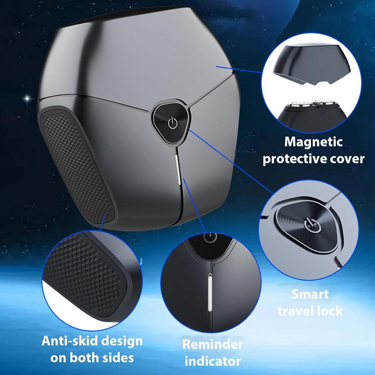 Aparat de Ras Portabil, Vivimall, 8W, Autonomie 60 min, Incarcare Cablu Type C Inclus, Periuta de Curatare, Husa, Reincarcabil, 7.3x7.5x3.3 cm, Negru