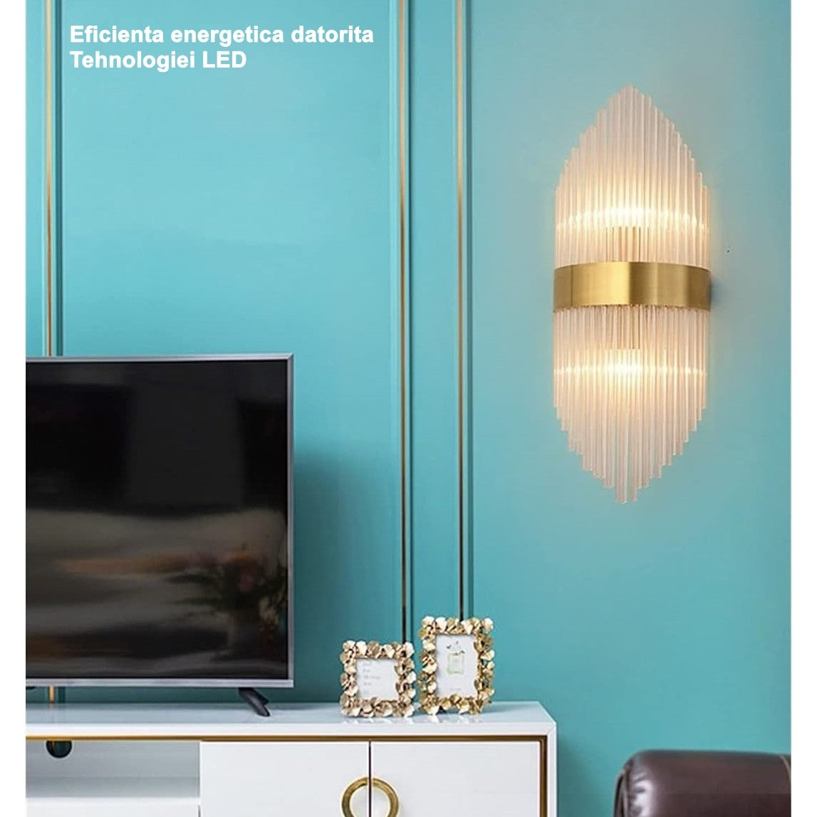 Aplica de Perete, Vivimall, pentru Interior, din Otel Inoxidabil si Sticla, LED, Auriu, 45x18 cm - vivimall.ro