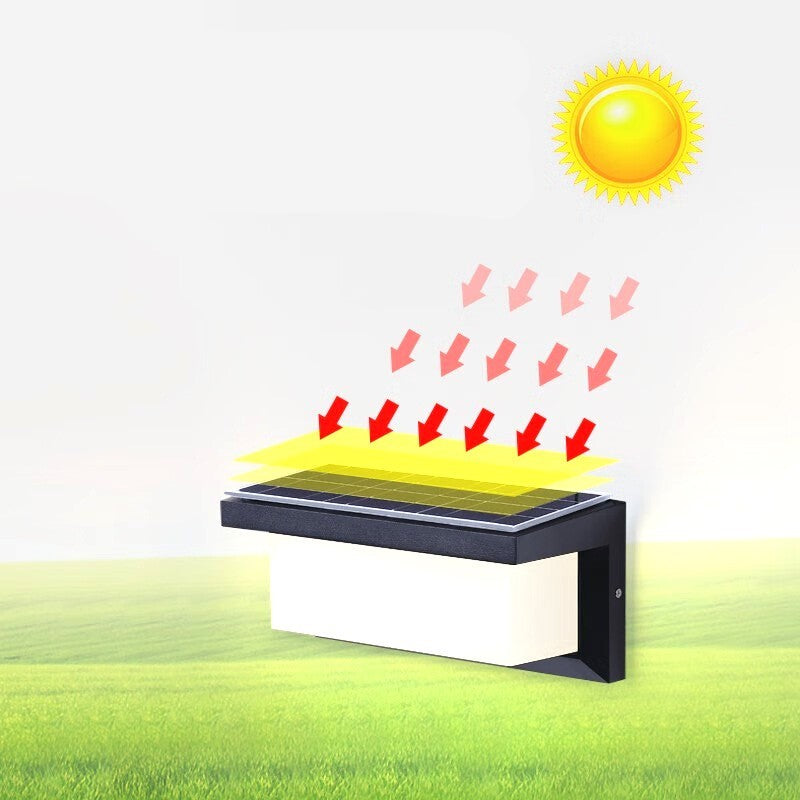 Aplica Solara De Exterior LED Vivimall, 13.5 cm x 8 cm, 150 Lumeni 60 LED 18W, IP65, 3 trepte de lumina, Senzor de Lumina, FORMA ARC, Alb Rece - vivimall.ro