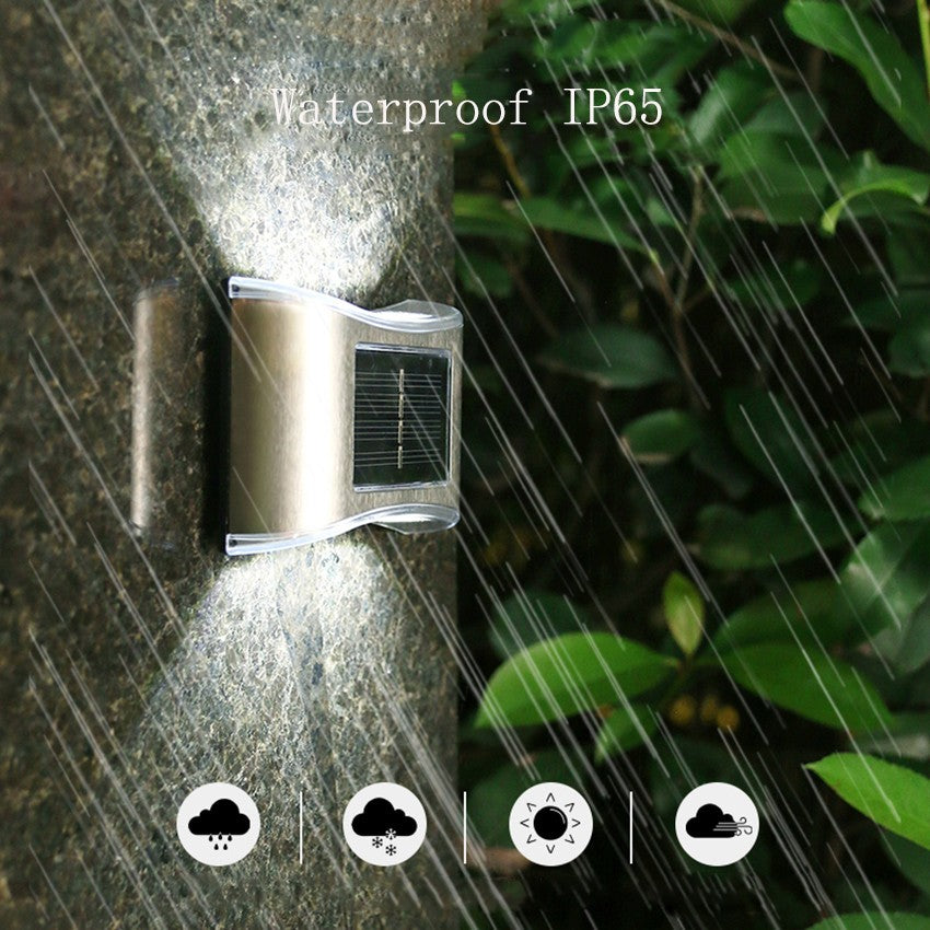 Aplica solara LED Vivimall, ABS/Policarbonat, rezistenta la apa IP65, 6 LED-uri, pentru perete, trepte, borduri, terasa, 1.2V, 600mah, 10 x 6.5 cm, doua moduri de prindere, lumina alb rece, gri - vivimall.ro