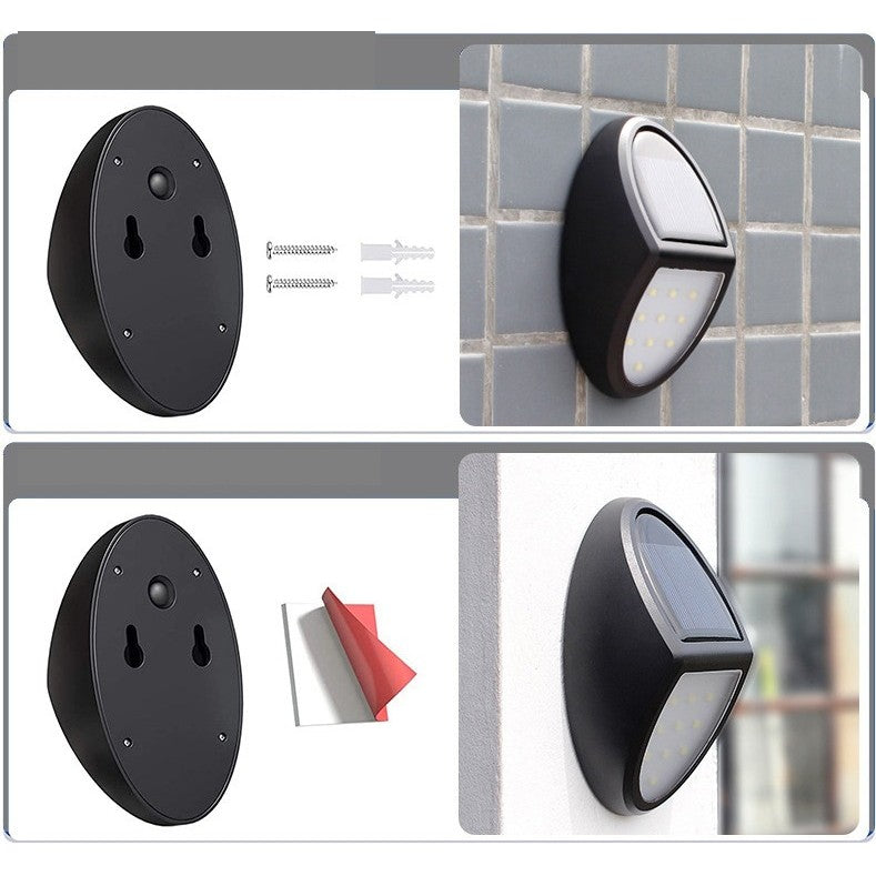 Aplica solara LED pentru perete Vivimall, in forma ovala, 10 LED-uri, lumina puternica, IP65, 12 x 7.5 cm, 1.2 V, 300 mAh, autonomie 8-10 ore, alb rece - vivimall.ro