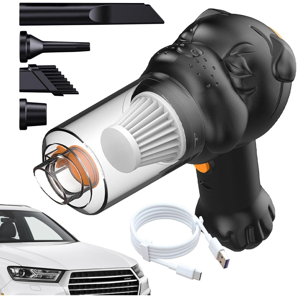 Aspirator Auto 4 in 1 Portabil fara Fir, Vivimall, 120W, Autonomie 1-3 h, 2 Viteze, Aspirare Umeda/Uscata, Functia de Sulfare/Umflare, Negru - vivimall.ro