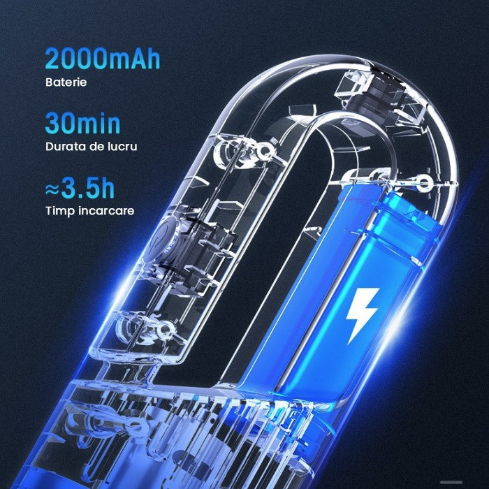 Aspirator Auto cu Incarcare Wireless, Flippy, Aspirator Vacuum pentru Masina Casa, cu dubla utilizare, Putere 120W, 30 x 7.5 x 7.5 cm, Negru - vivimall.ro