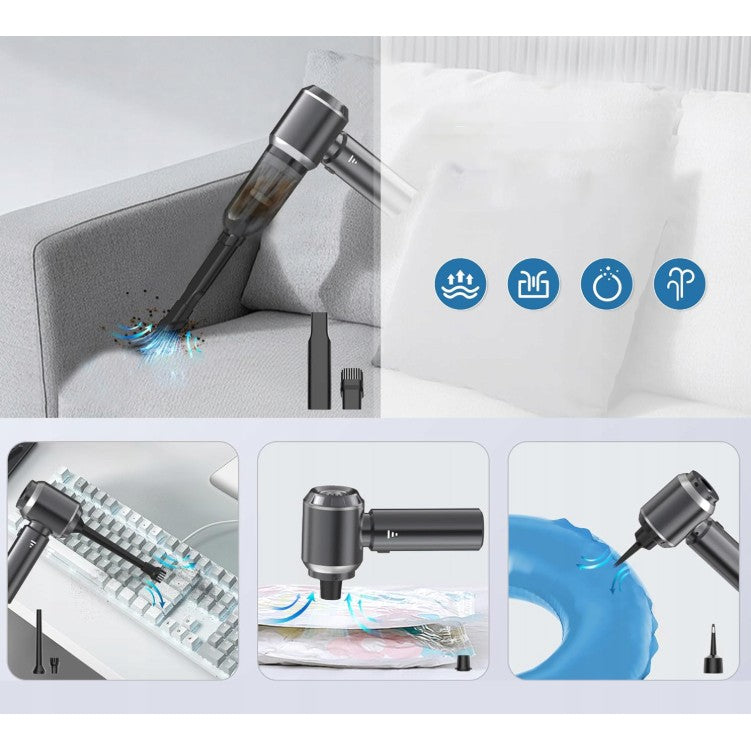 Aspirator Portabil Auto, Vivimall, pentru Casa si Masina, 3 Viteze, Incarcator Tip-C cu Incarcare Rapida, Tub Prelungitor, 2000mAh, 7 Capete de Aspirare si Suflare, 21x20x6.5 cm, Negru - vivimall.ro